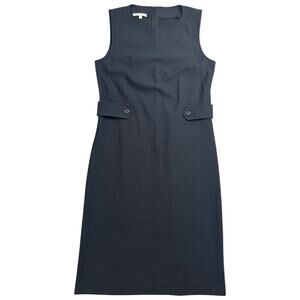 Kookai Black Sleeveless Midi Dress Classic Sheath Zip Back Minimalist - US 8